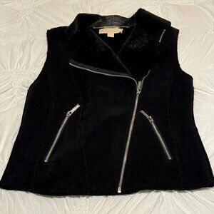 Michael Kors Zipper Faux Fur Suede Black Vest MICHAEL by Michael Kors Sz 6